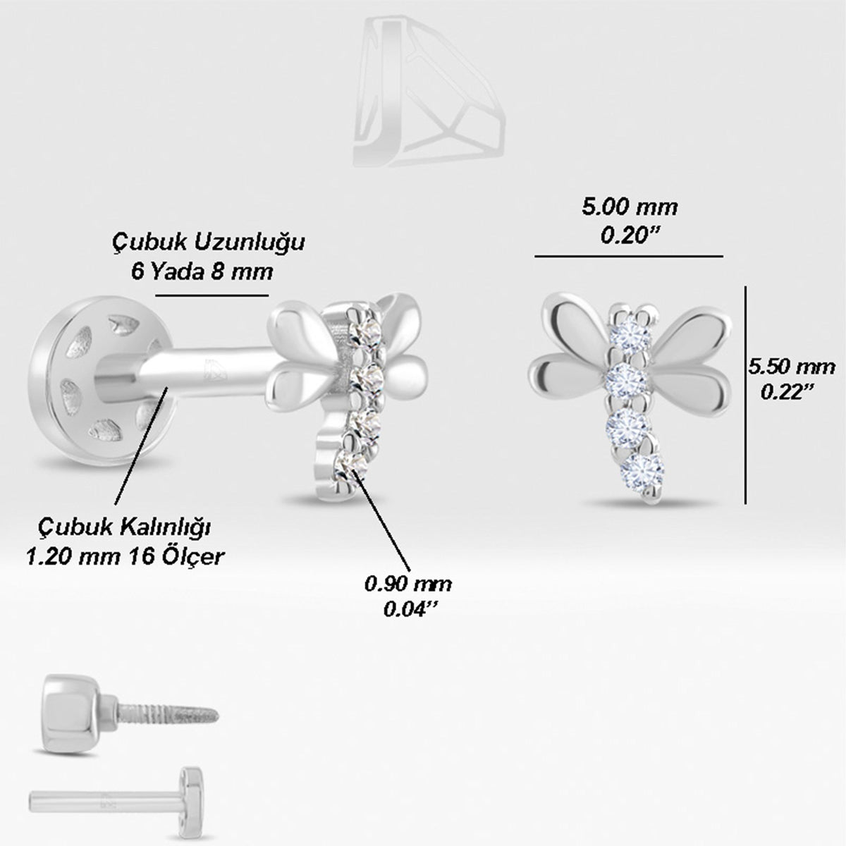0,02 Karat Yusufçuk Pırlanta Piercing · Beyaz Altın