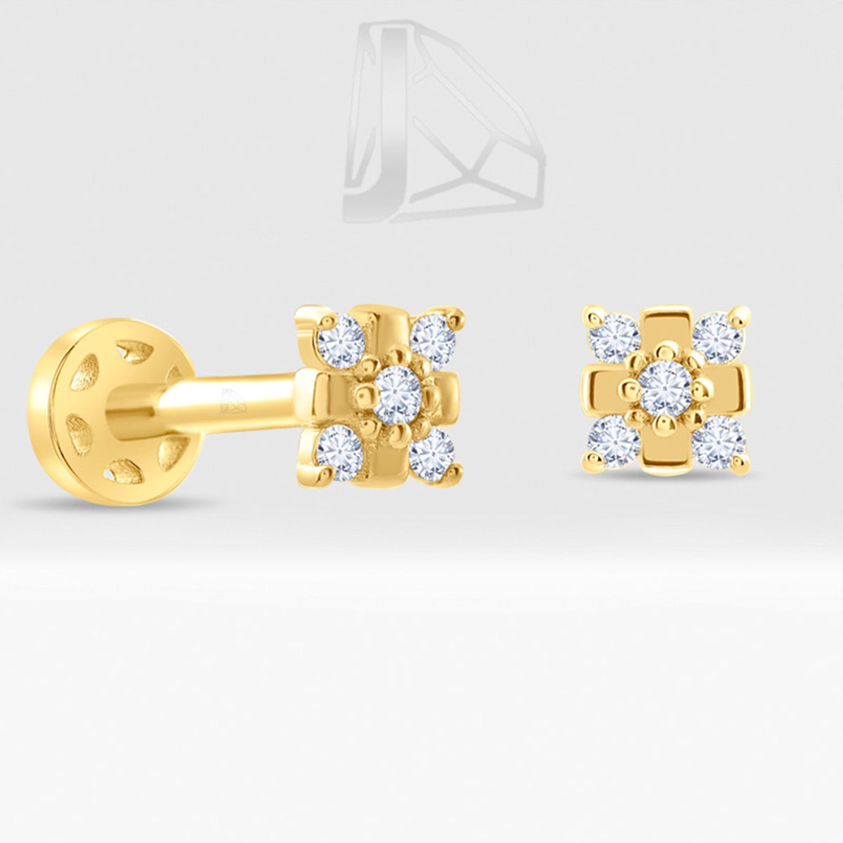 0,04 Karat Çiçek Pırlanta Piercing · Sarı Altın