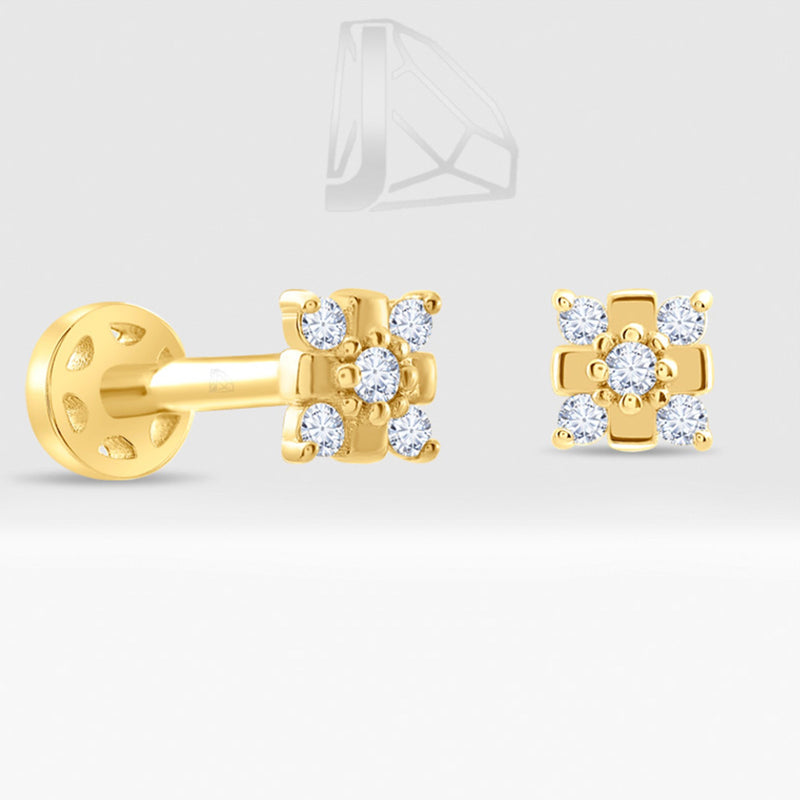 0,04 Karat Çiçek Pırlanta Piercing · Sarı Altın