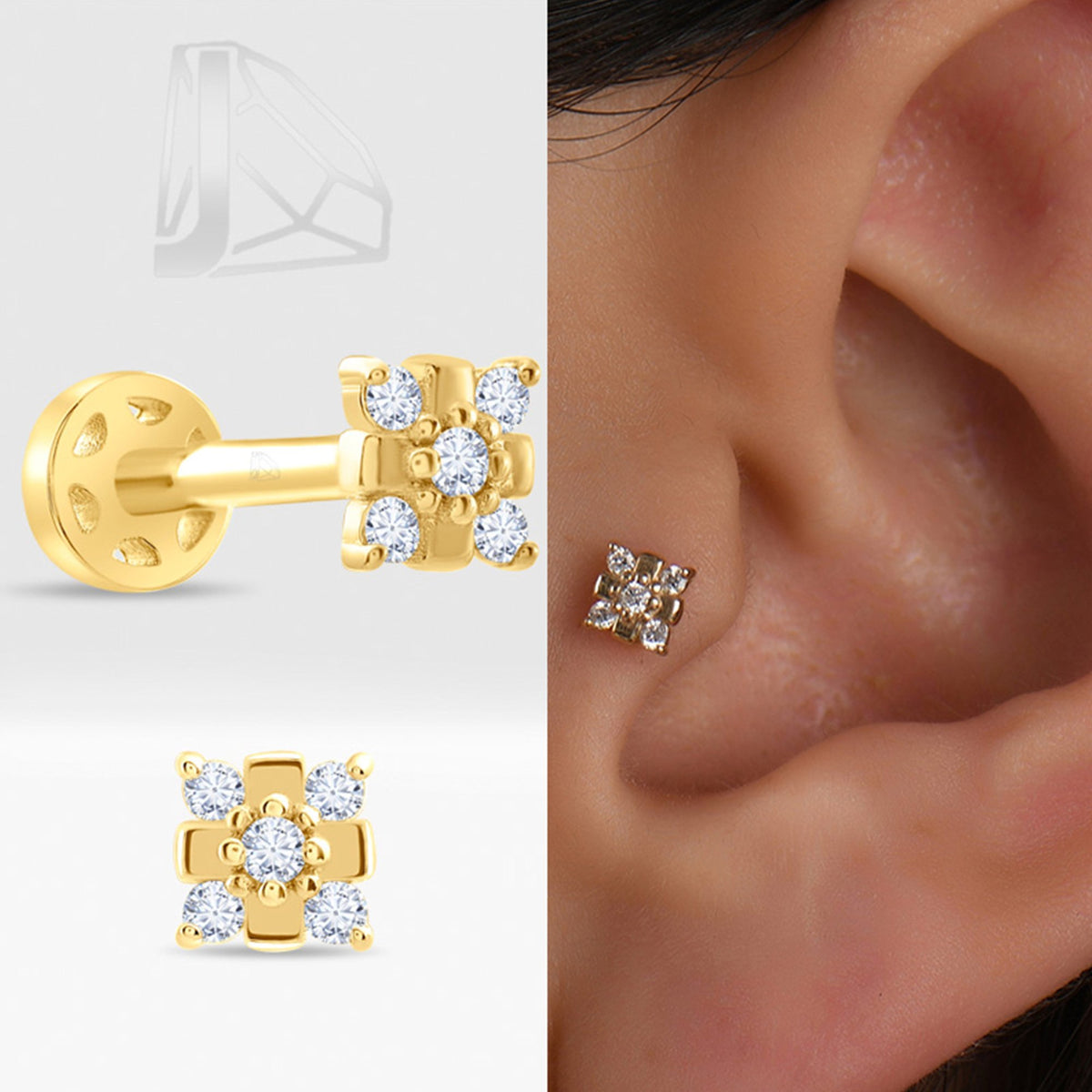 0,04 Karat Çiçek Pırlanta Piercing · Sarı Altın
