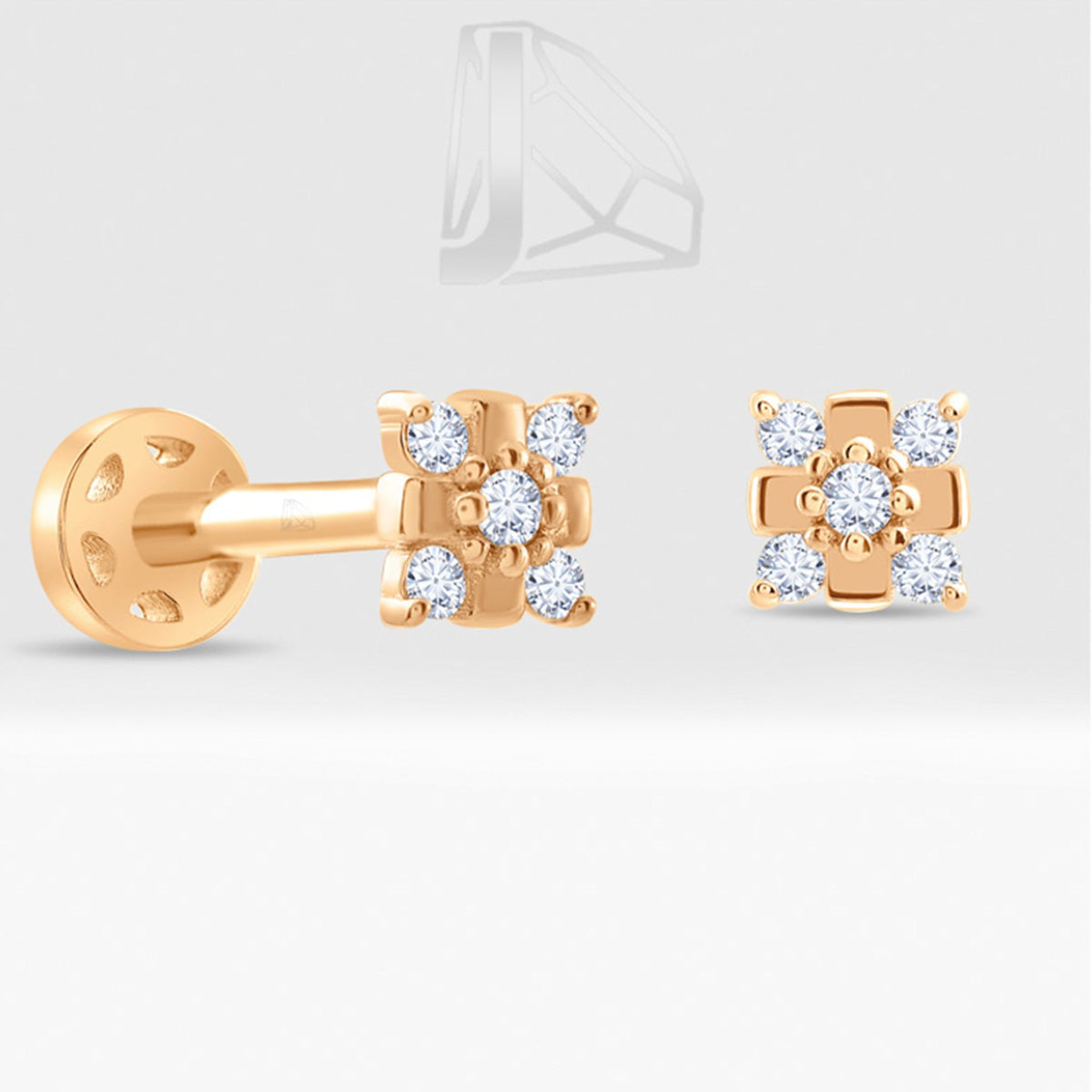 0,04 Karat Çiçek Pırlanta Piercing · Pembe Altın