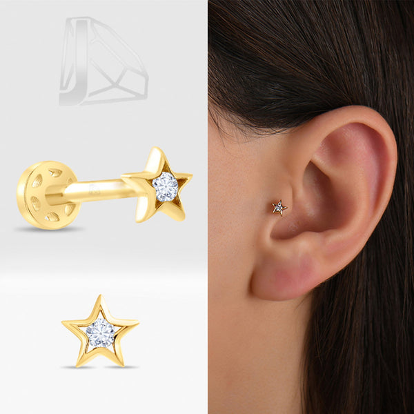 0,03 Karat Yıldız Pırlanta Piercing · Sarı Altın