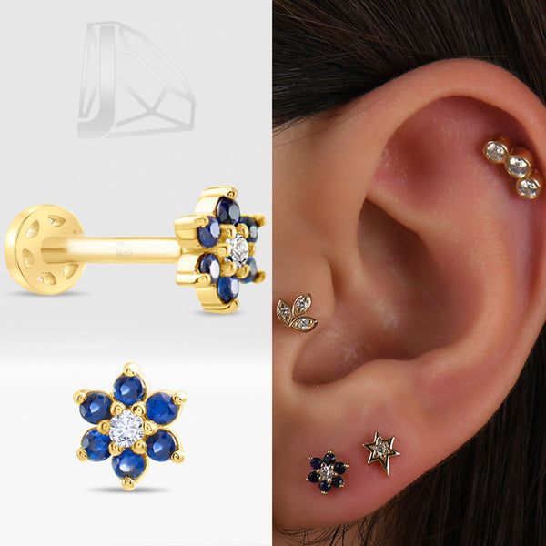0,08 Karat Safir Çiçek Pırlanta Piercing · Sarı Altın