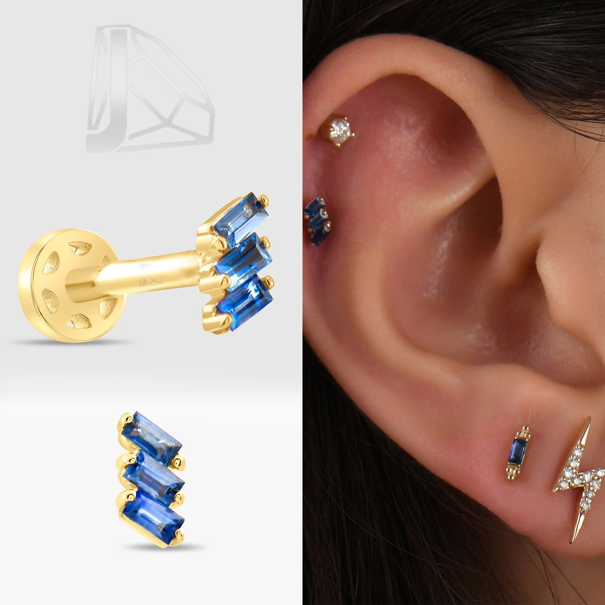 0,08 Karat Baget Safir Piercing · Sarı Altın