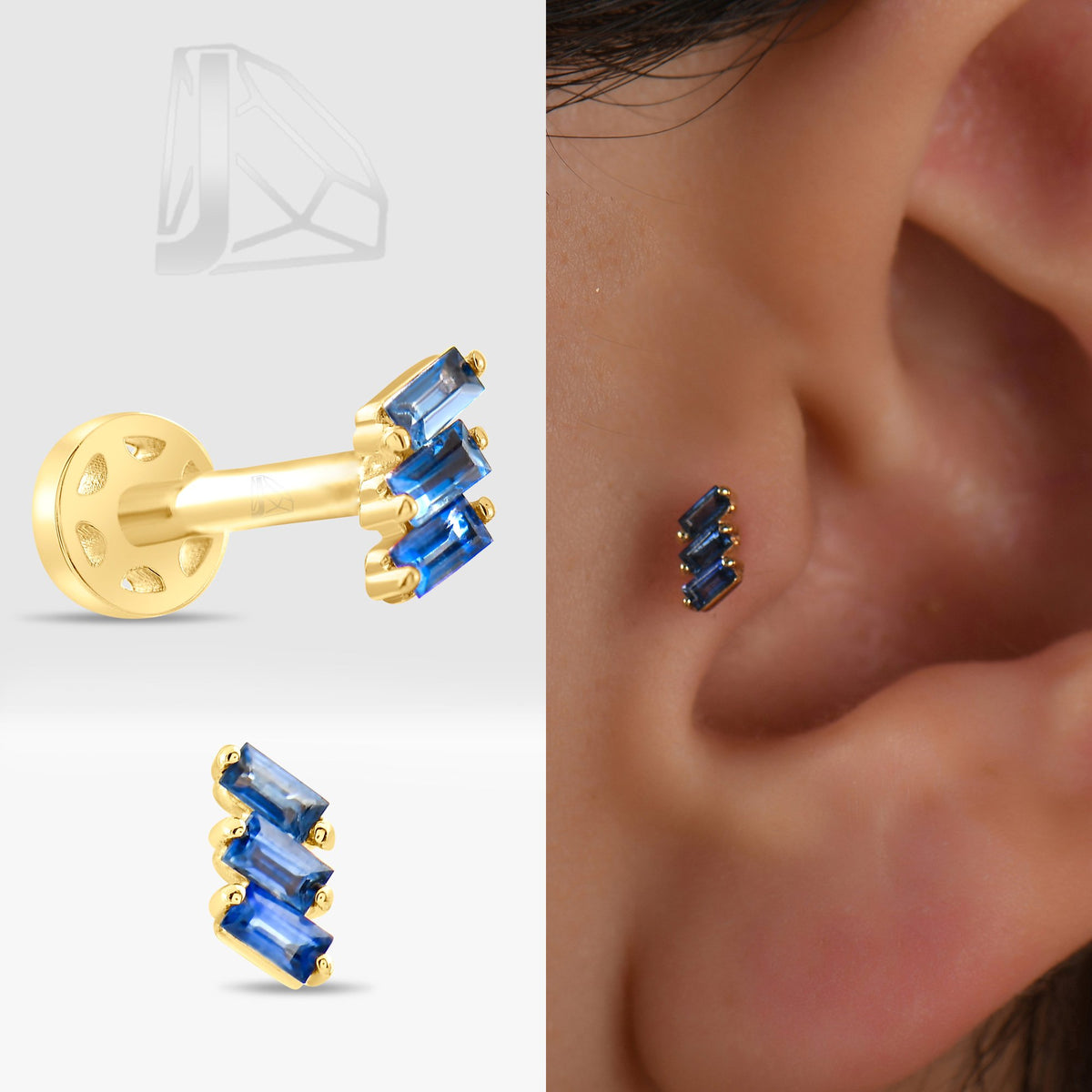 0,08 Karat Baget Safir Piercing · Sarı Altın