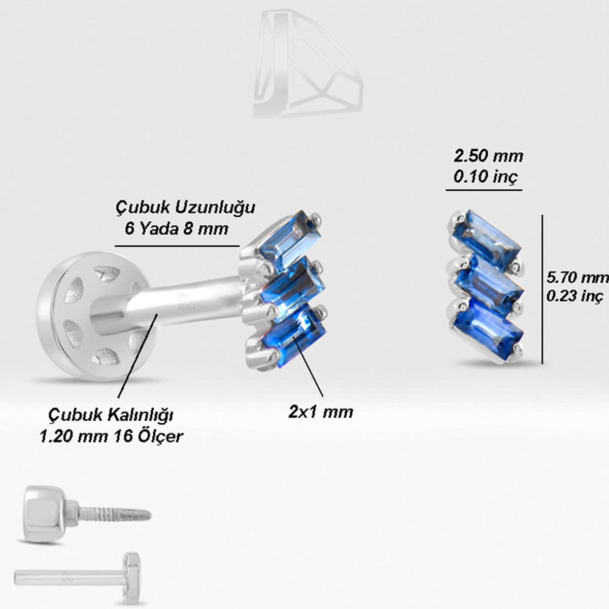 0,08 Karat Baget Safir Piercing · Beyaz Altın