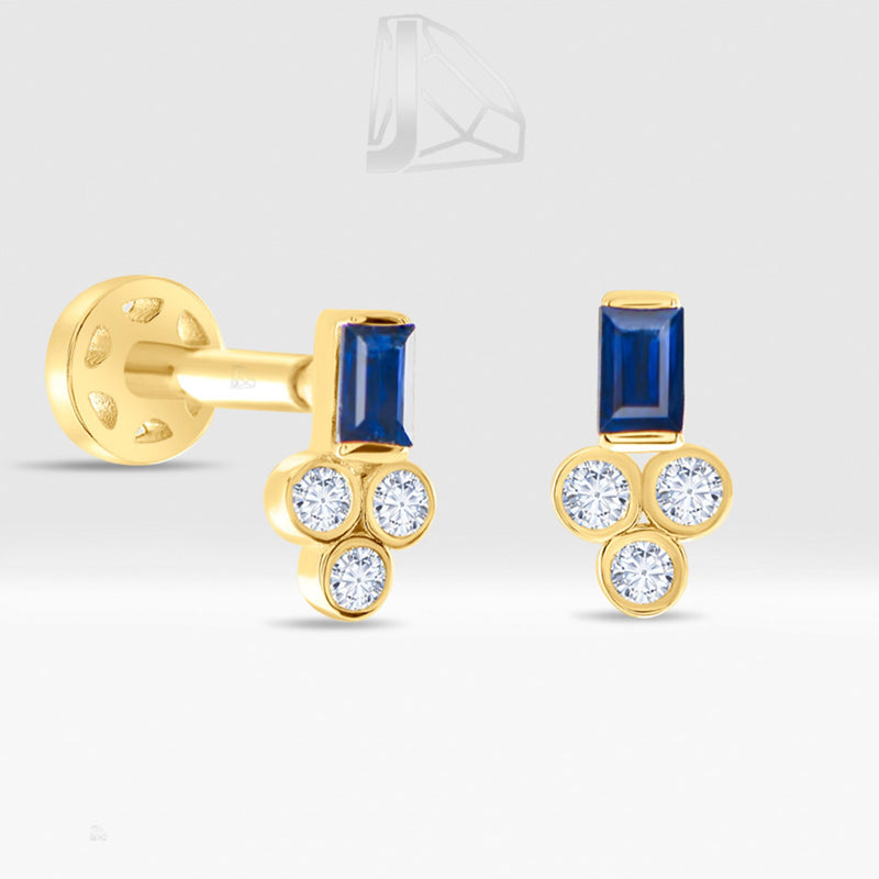 0,09 Karat Safir Baget Pırlanta Piercing · Sarı Altın