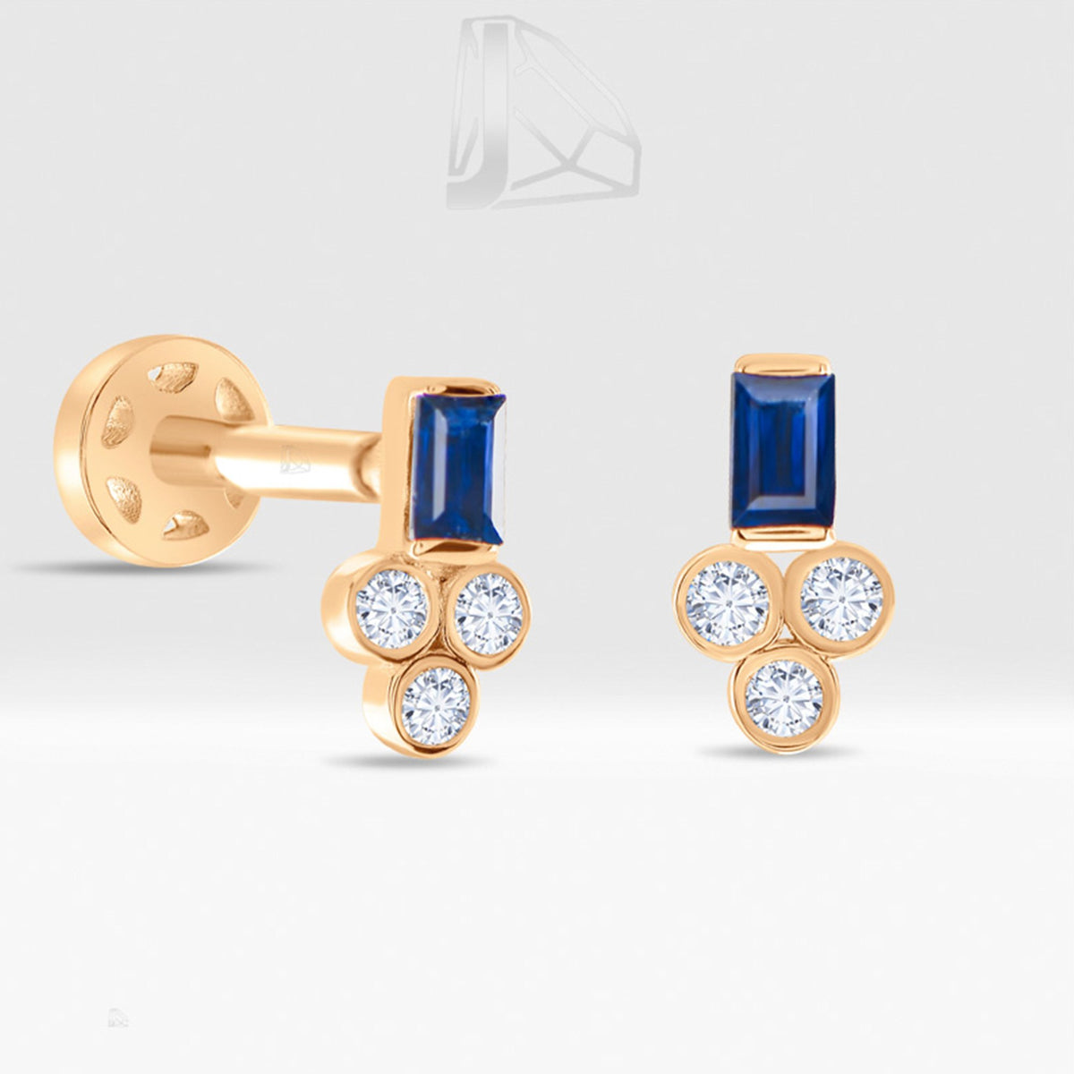 0,09 Karat Safir Baget Pırlanta Piercing · Pembe Altın