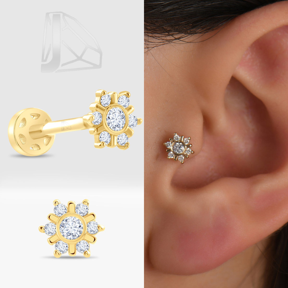 0,08 Karat Kar Tanesi Pırlanta Piercing · Sarı Altın