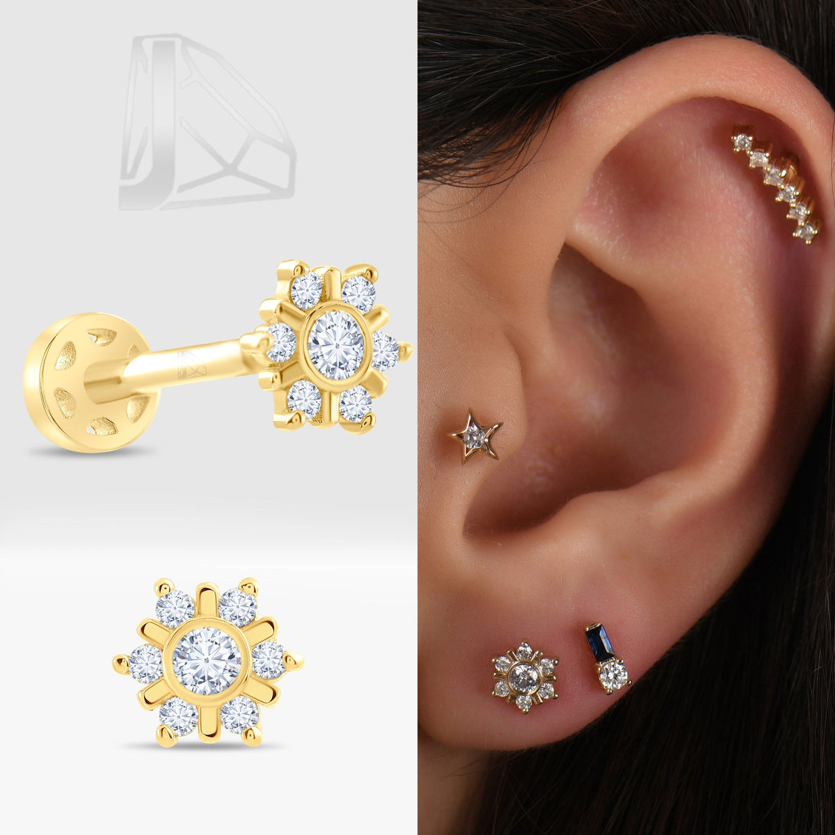 0,08 Karat Kar Tanesi Pırlanta Piercing · Sarı Altın