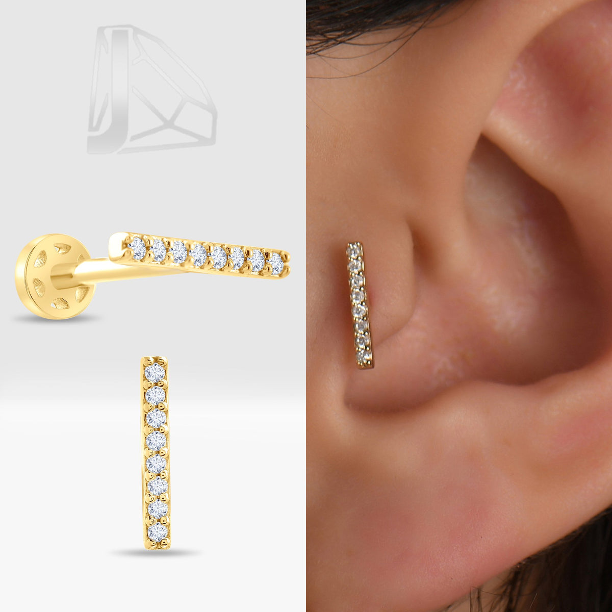 0,05 Karat Çubuk Pırlanta Piercing · Sarı Altın