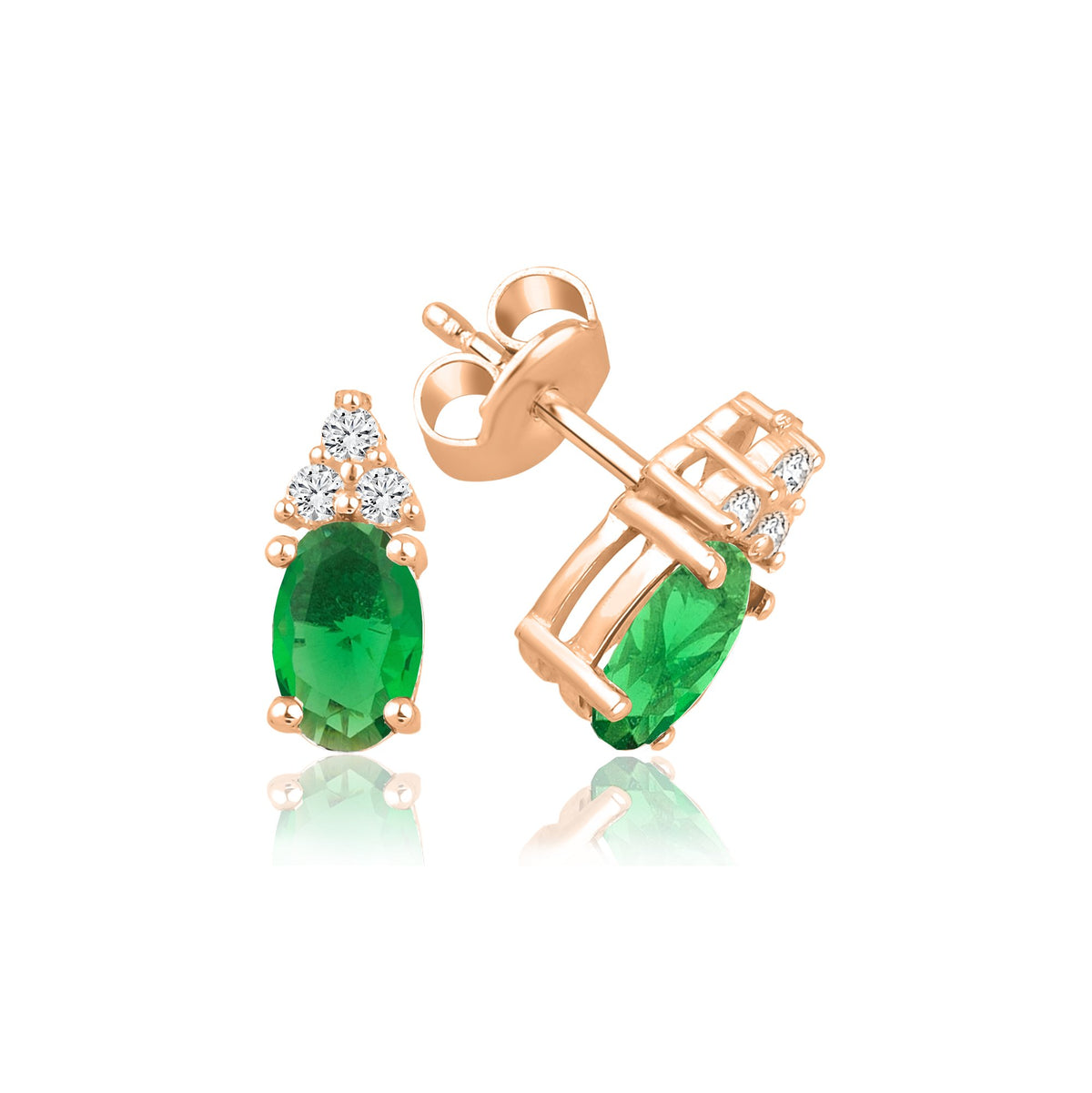 1,30 Karat Oval Zümrüt Pırlanta Küpe · Pembe Altın