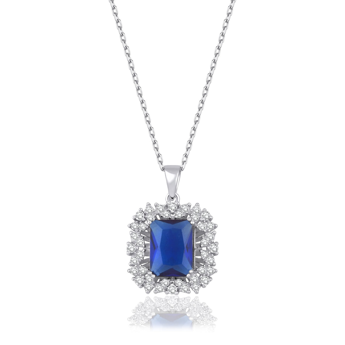 1,55 Karat Baget Safir Pırlanta Kolye · Beyaz Altın
