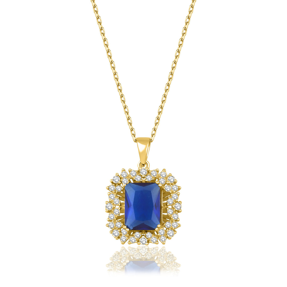1,55 Karat Baget Safir Pırlanta Kolye · Sarı Altın