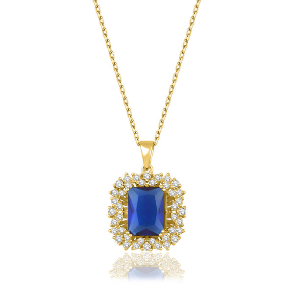 1,55 Karat Baget Safir Pırlanta Kolye · Sarı Altın