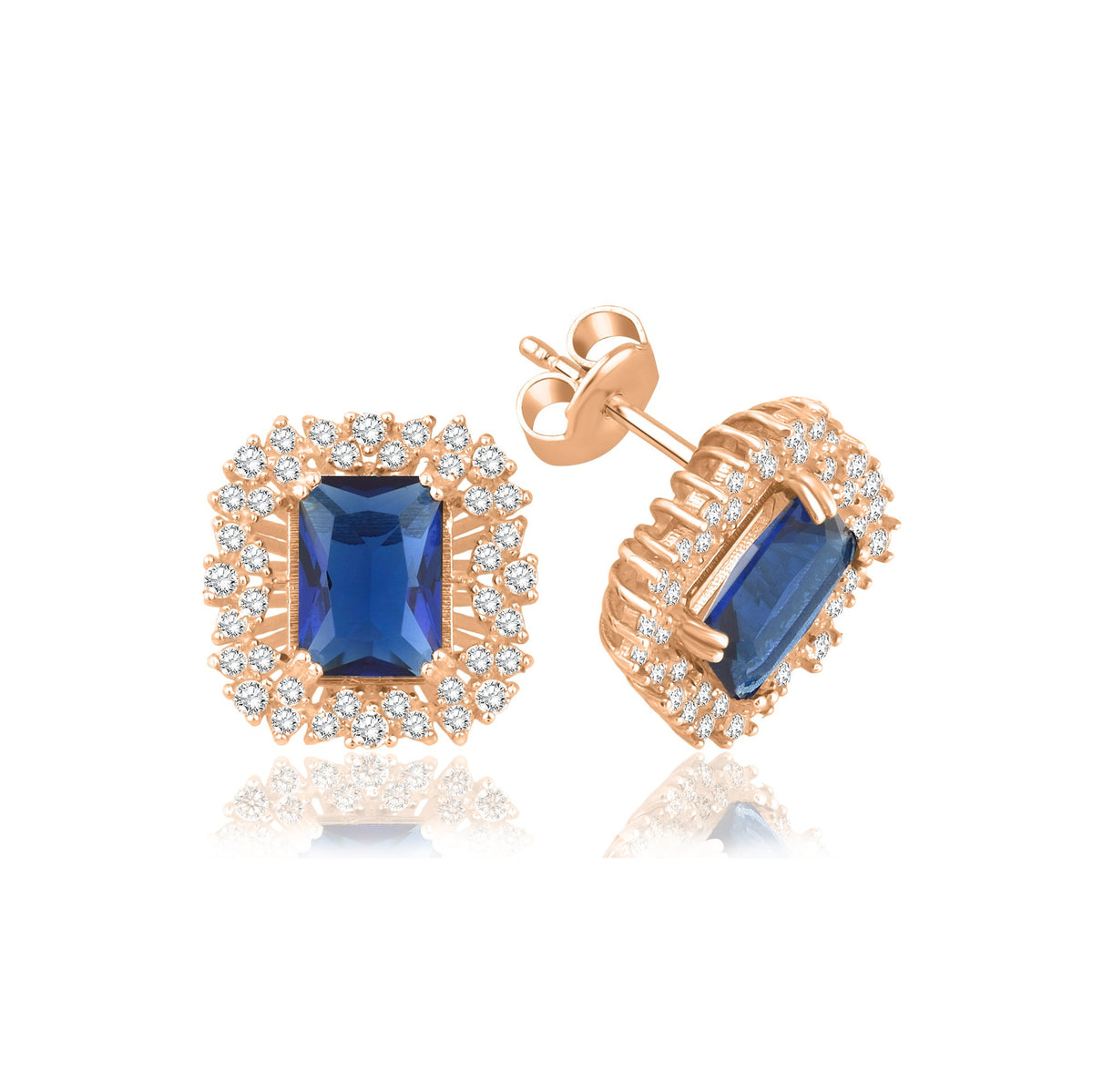 3,10 Karat Baget Safir Pırlanta Küpe · Pembe Altın