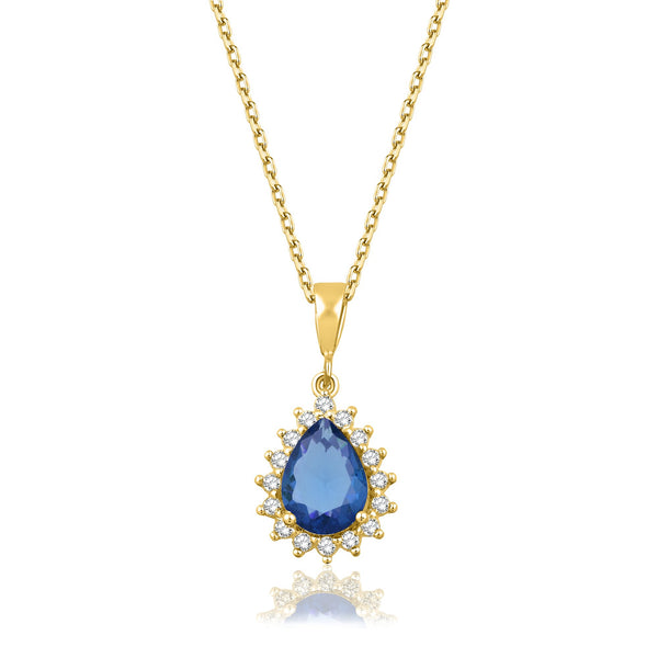 1,70 Karat Damla Safir Pırlanta Kolye · Sarı Altın