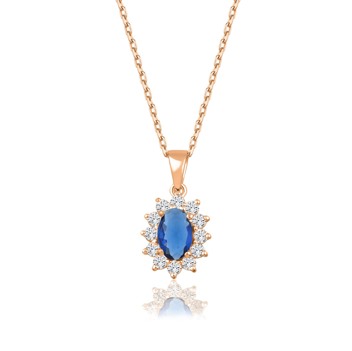 1,04 Karat Oval Safir Pırlanta Kolye · Pembe Altın