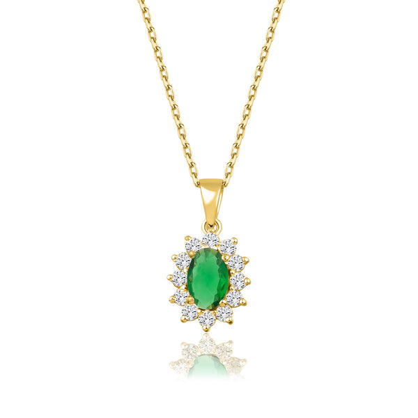 1,04 Karat Oval Zümrüt Pırlanta Kolye · Sarı Altın