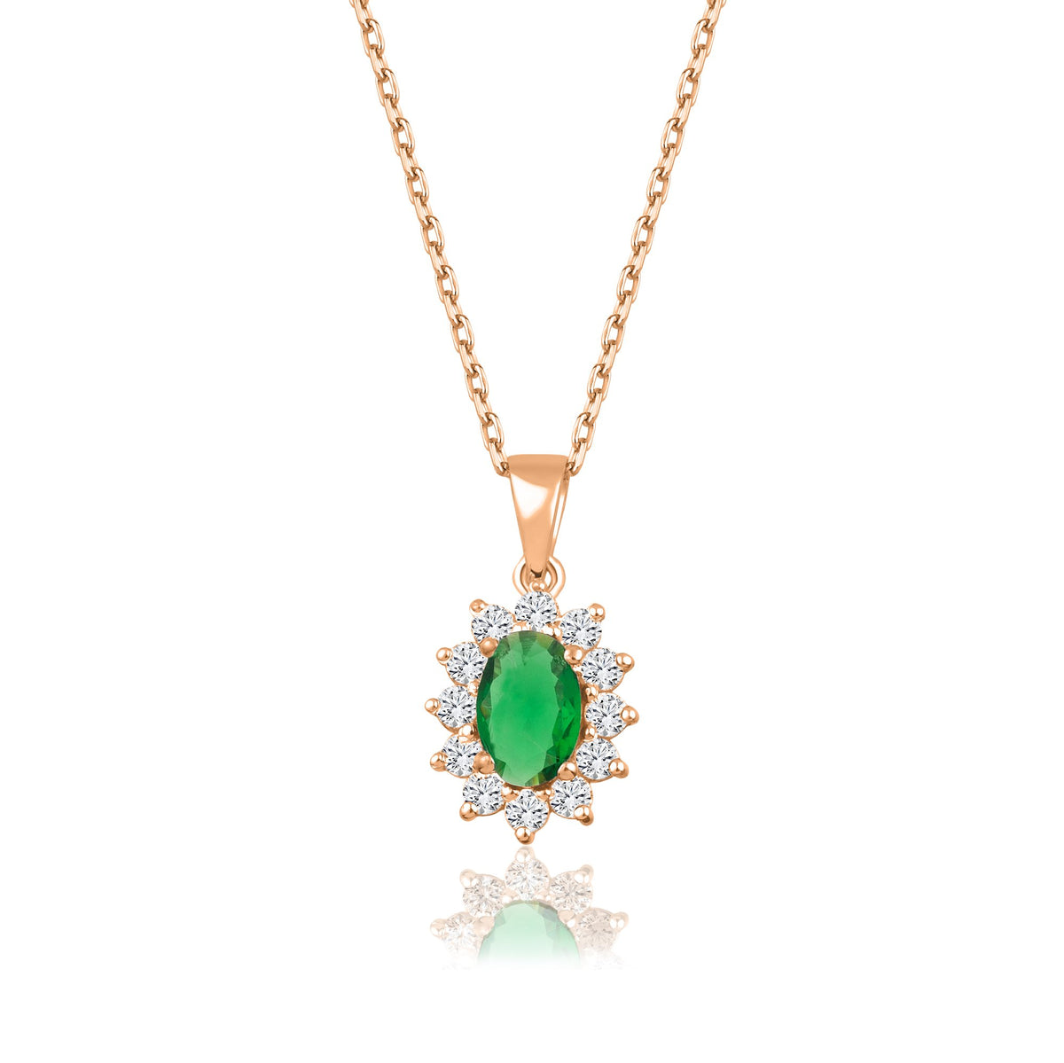 1,04 Karat Oval Zümrüt Pırlanta Kolye · Pembe Altın