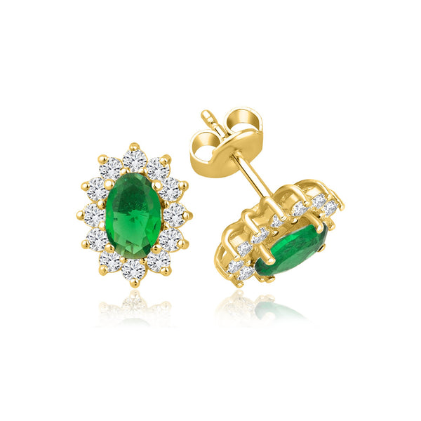 2,08 Karat Oval Zümrüt Pırlanta Küpe · Sarı Altın