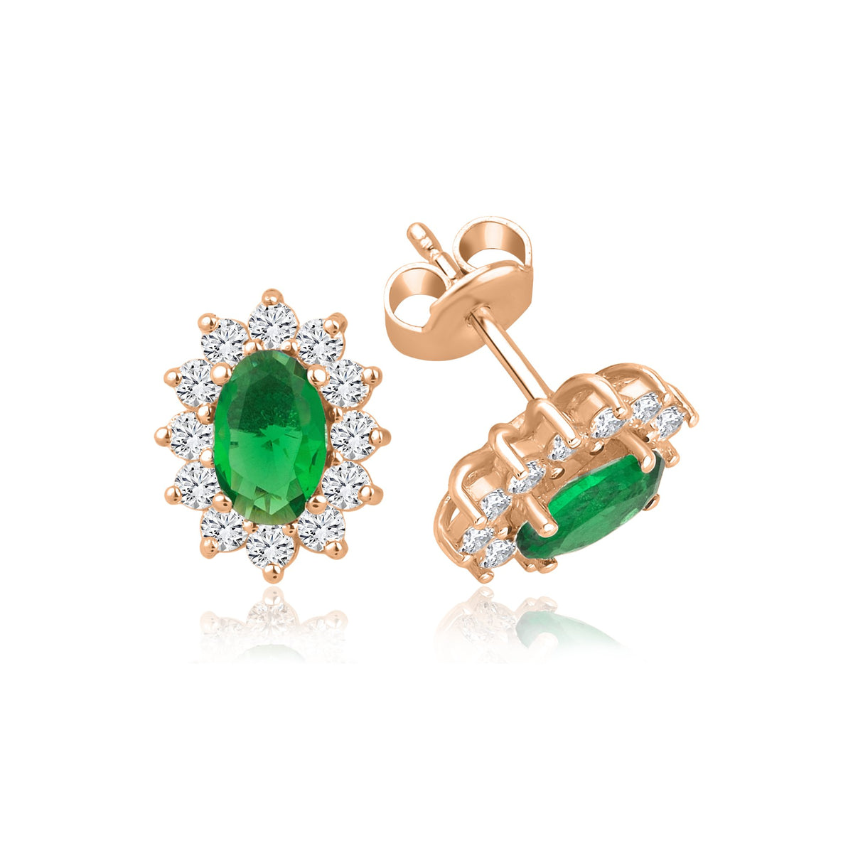 2,08 Karat Oval Zümrüt Pırlanta Küpe · Pembe Altın