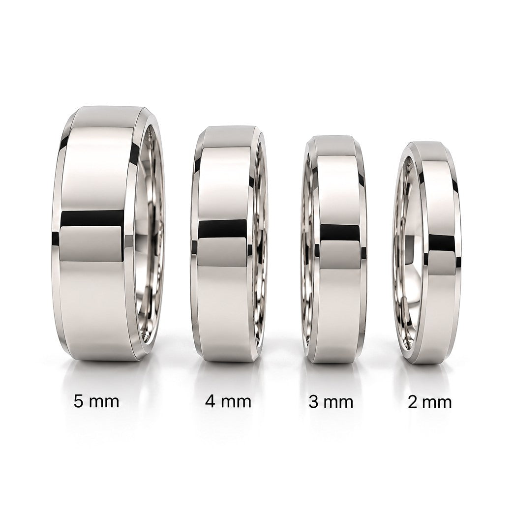Düz Kesme Altın Çift Alyans · Beyaz Altın · Genişlikler 2–5 mm