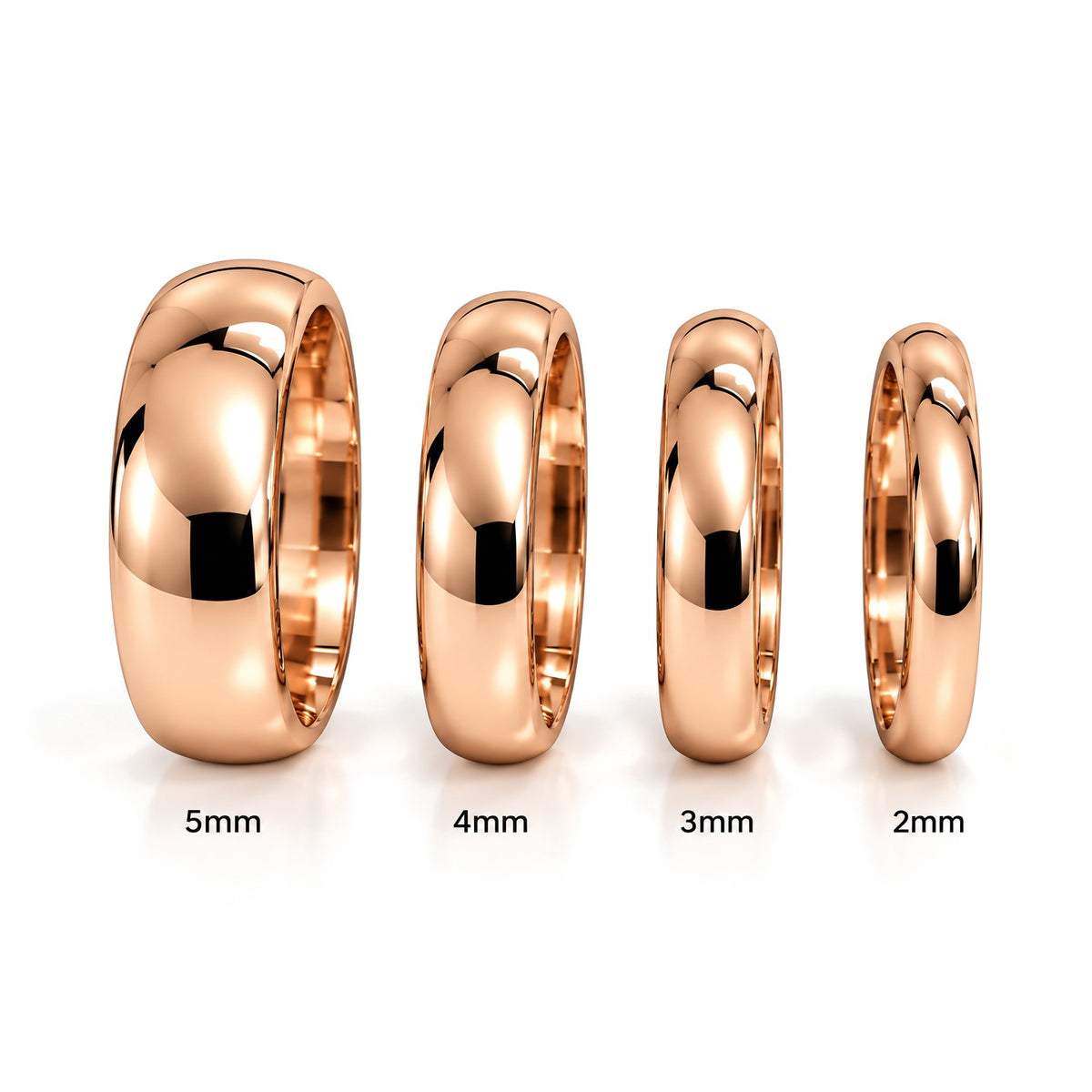 Klasik Bombeli Altın Çift Alyans · Pembe Altın · Genişlikler 2–5 mm
